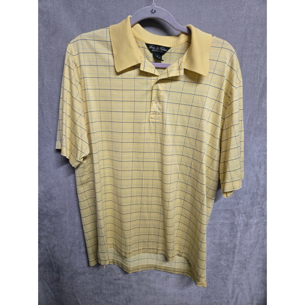 Brooks Brothers Country Club Mens Yellow Plaid Performance Knit Polo Shirt M
